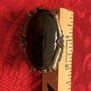 Antique Vintage 2” Black Onyx Silver Brooch